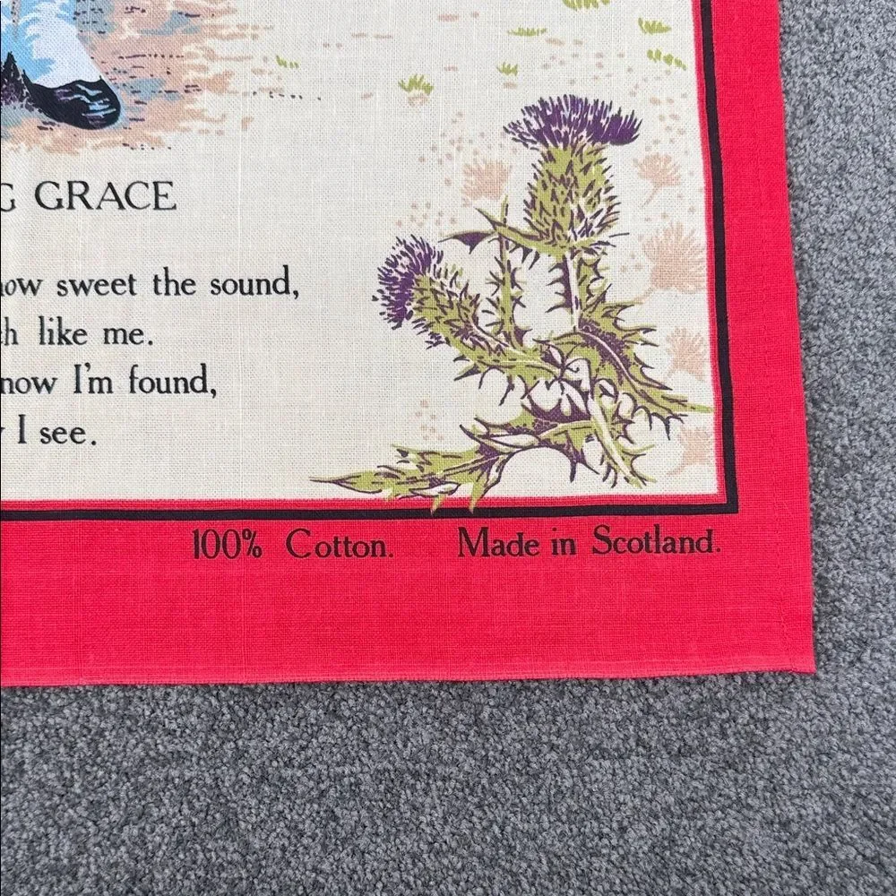 Scotland Tea Towel Wall Hanging Red Black Cotton Bagpipes Amazing Grace Kilt